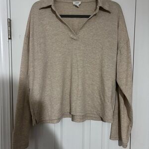 Beige V-Neck Long Sleeve Top